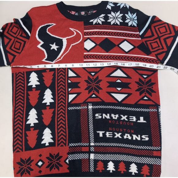 NFL Houston Texans Football Team Ugly Christmas Sweater Men's M Red Black Flaw - Picture 11 of 16